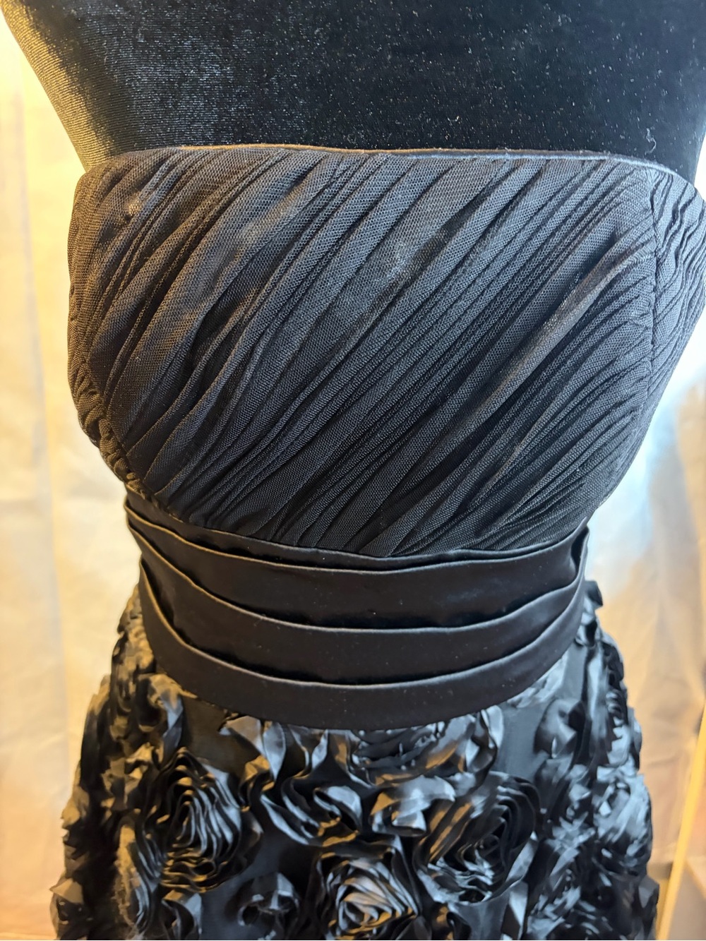 White House Black Market Black Strapless Rosette A-Line Dress